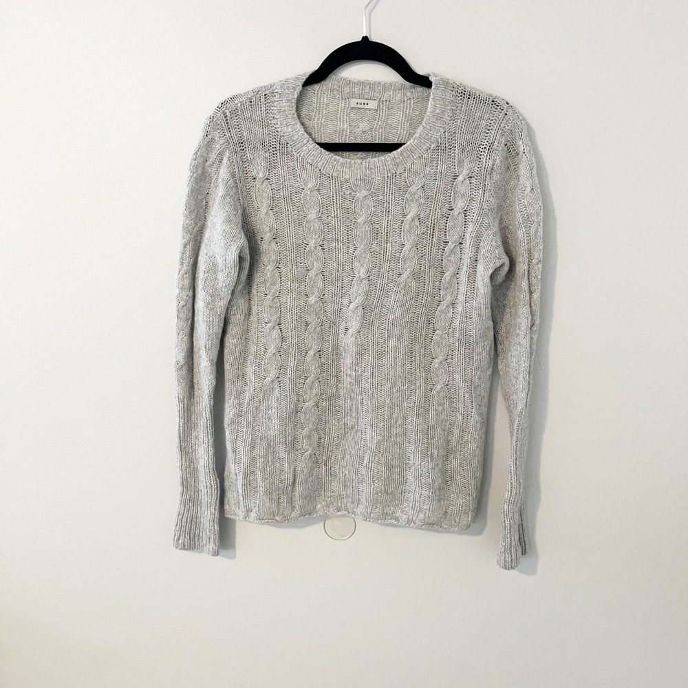 SUSS 100% Cashmere Cable Knit Sweater‎ Gray Crewneck Made in USA Size 2/medium